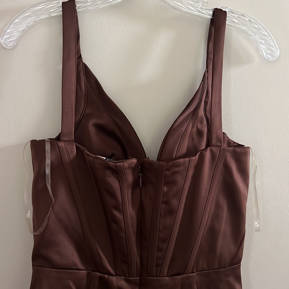 House of CB Faye Chocolate Satin Corset Midi Dress | M - Picture 8 of 14